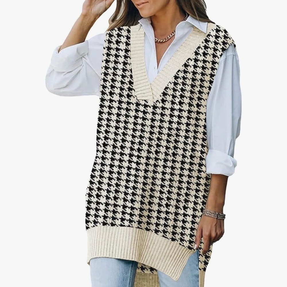 Amazon Black and Cream Houndstooth Tunic